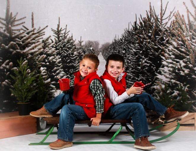 Kate Christmas Pines Tree Farm Path Backdrop for Photography - Kate Backdrop AU