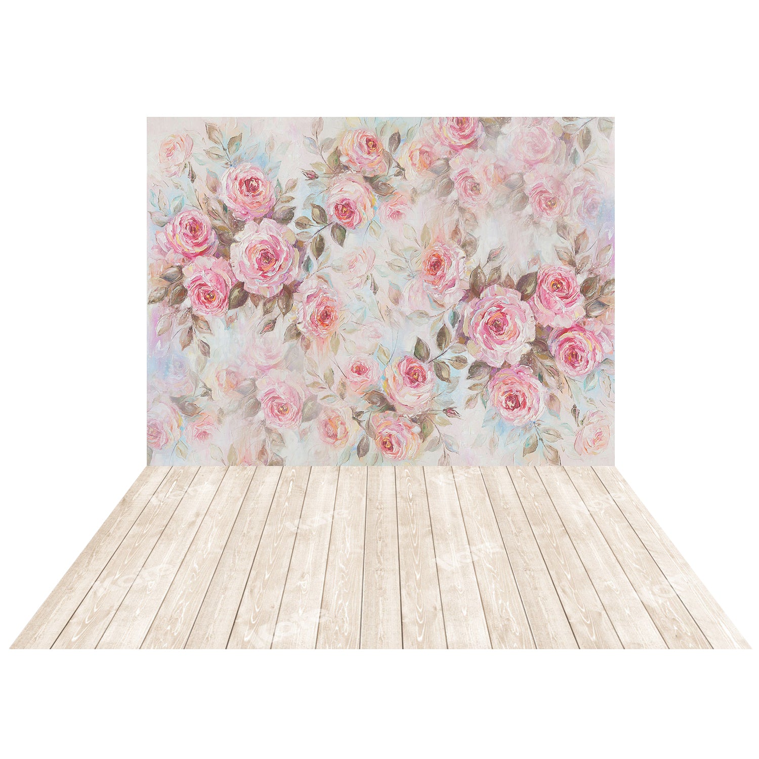 Kate Fine Art Pink Flower Floral Oil Painting Backdrop+Kate Wood Grain Plank Rubber Floor Mat - Kate Backdrop AU
