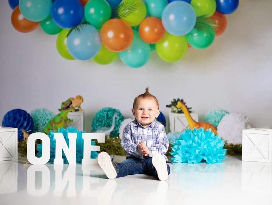 Kate Dinosaur Birthday with Balloons Backdrop for Photography Designed By Mandy Ringe Photography - Kate Backdrop AU