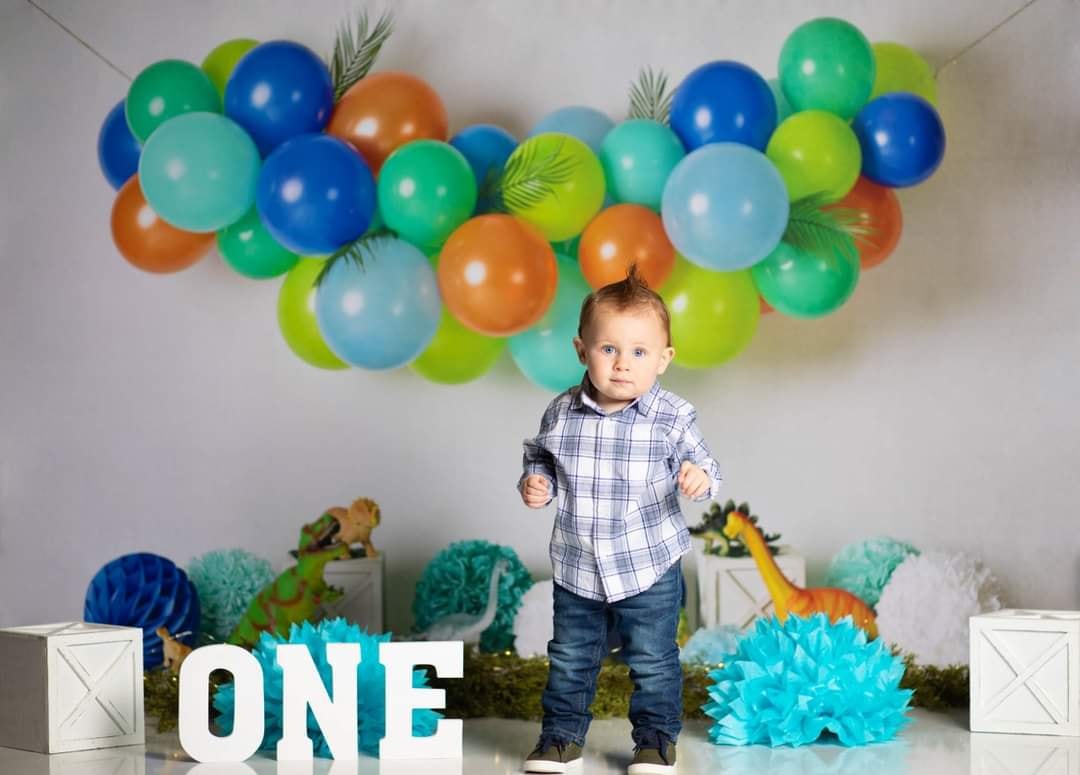 Kate Dinosaur Birthday with Balloons Backdrop for Photography Designed By Mandy Ringe Photography - Kate Backdrop AU