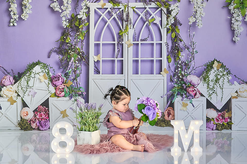 Kate Spring Purple Floral Backdrop Designed by Megan Leigh Photography