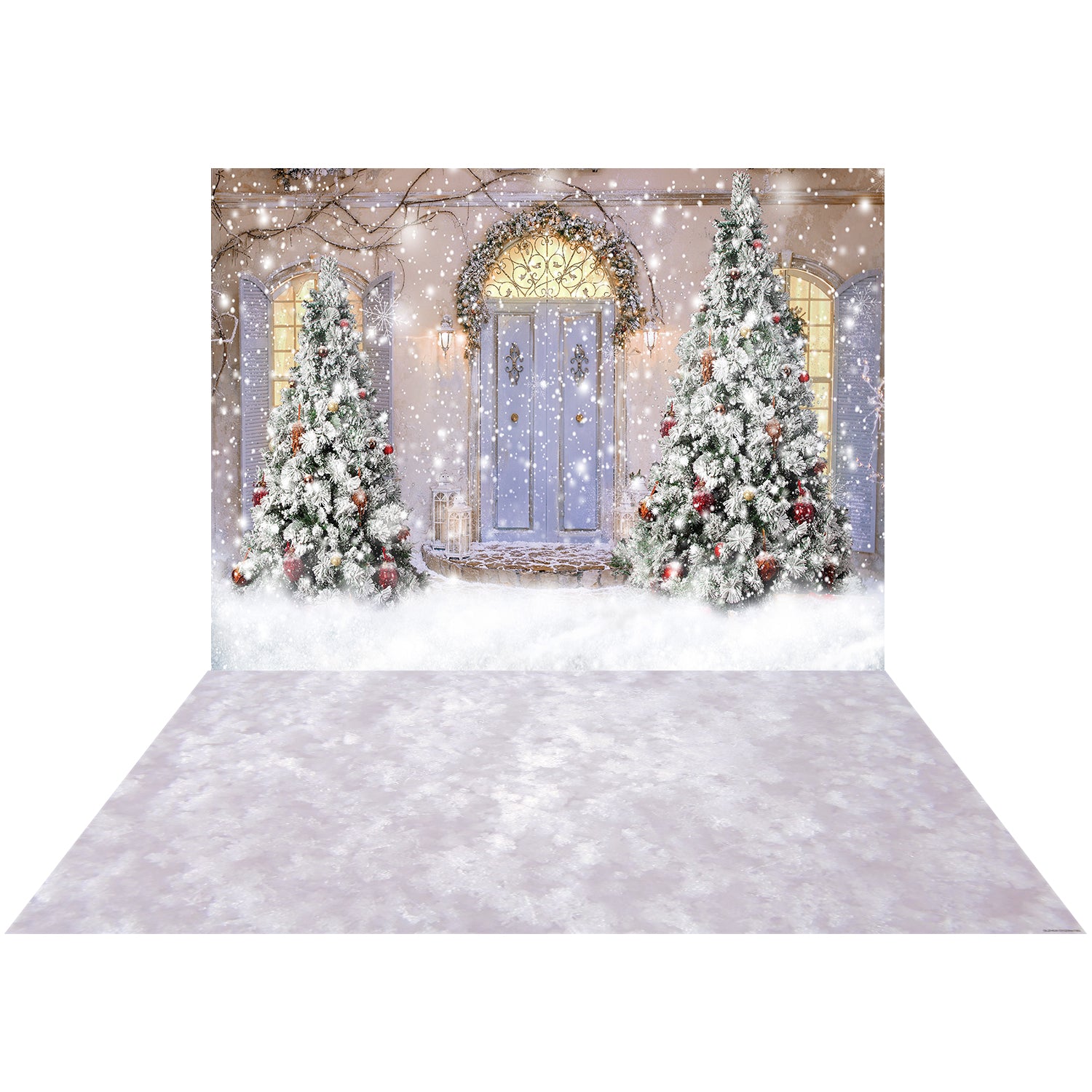 Kate Christmas Door Front Snow Backdrop+Kate Snowy Rubber Floor Mat - Kate Backdrop AU
