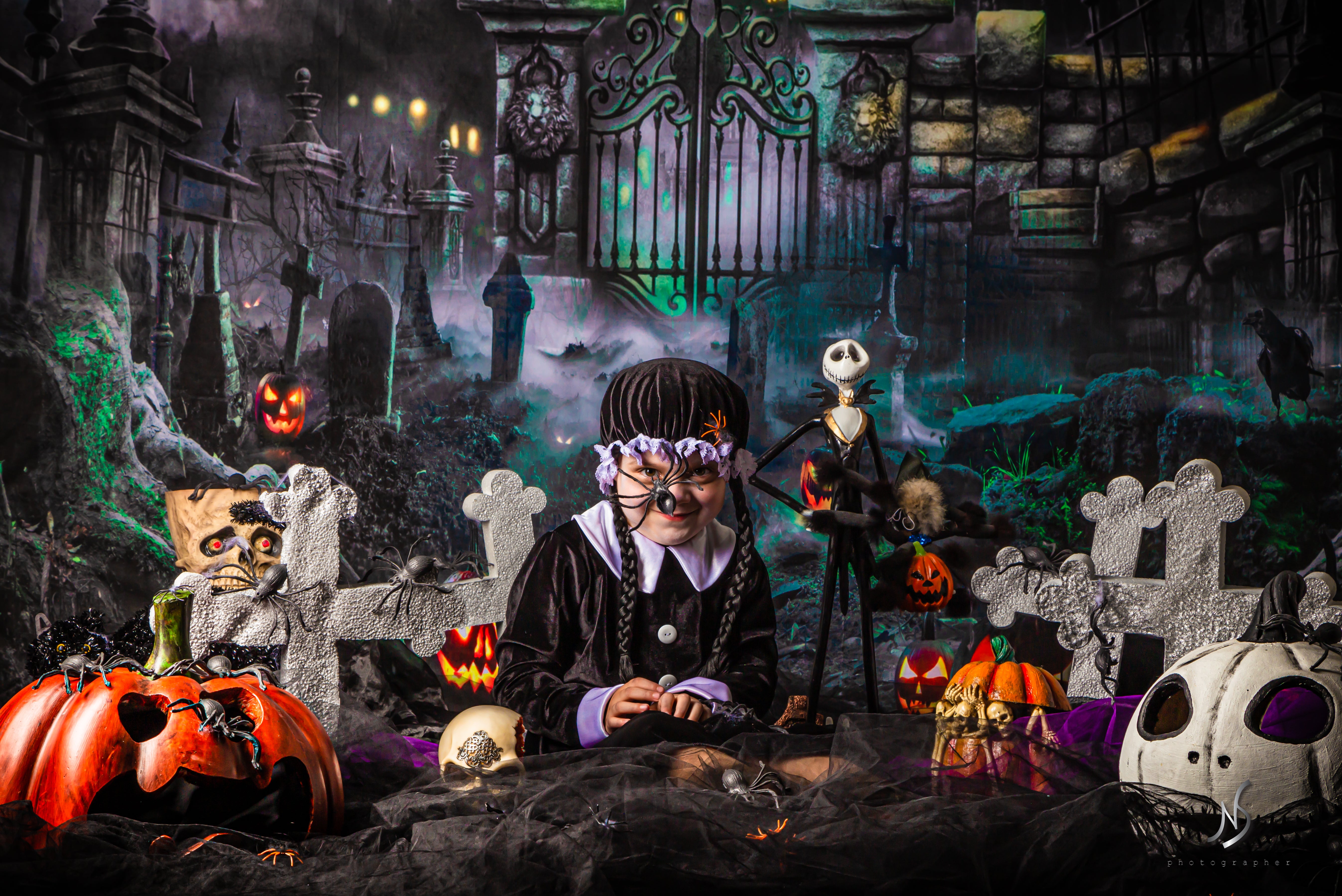 Kate Halloween Pumpkin Backdrop Castle Night Moon for Photography - Kate Backdrop AU