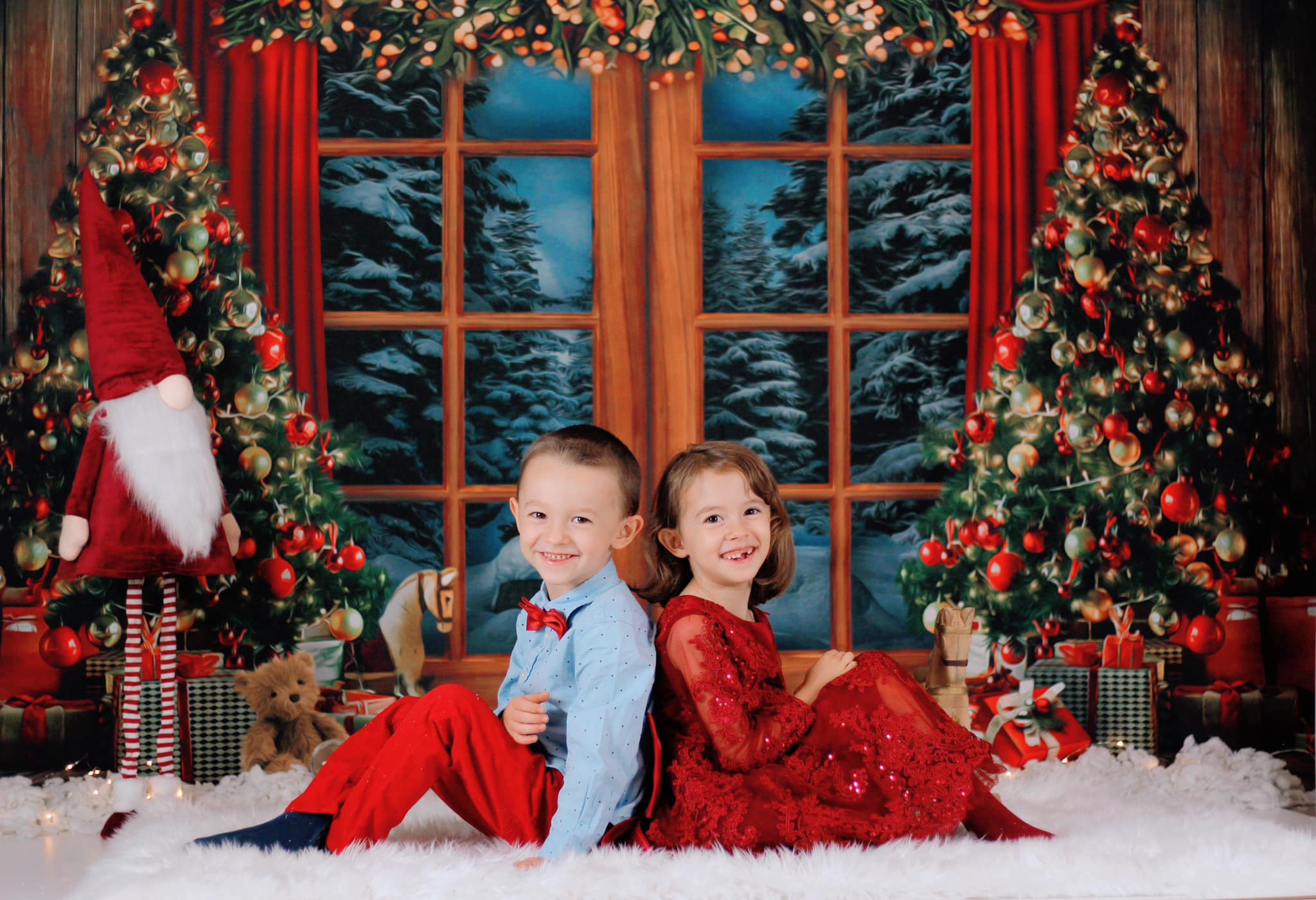 Kate Christmas Tree Backdrop Snow Outside Window for Photography - Kate Backdrop AU