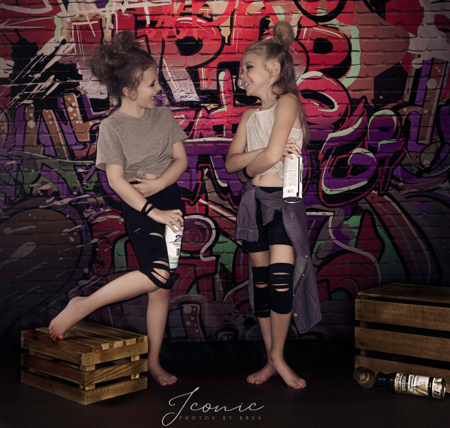Kate Teenager Graffiti Wall Grey Brick Floor Backdrop - Kate Backdrop AU