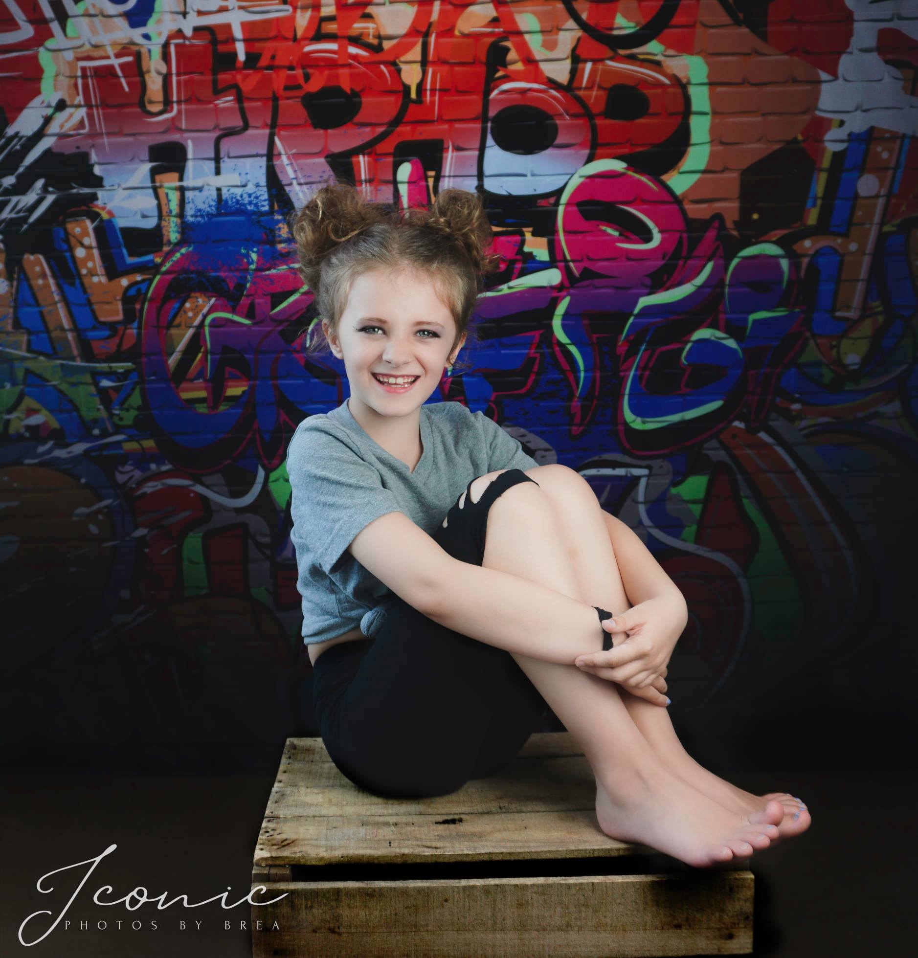Kate Teenager Graffiti Wall Grey Brick Floor Backdrop - Kate Backdrop AU