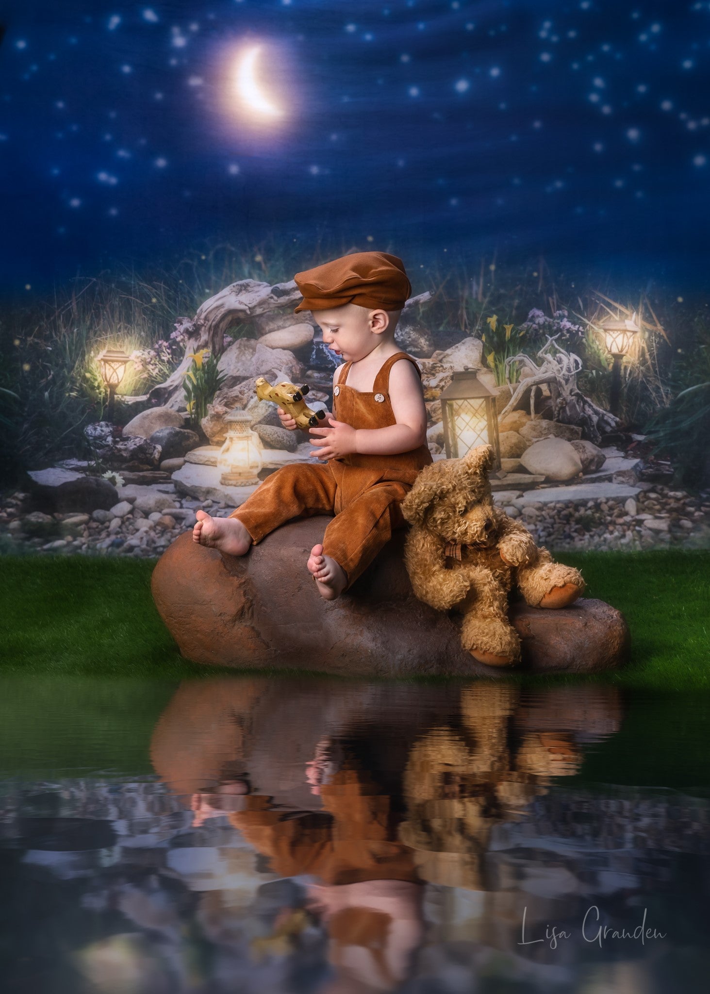 Kate Night Moon Over Pond Backdrop for Photography Designed by Lisa Granden - Kate Backdrop AU