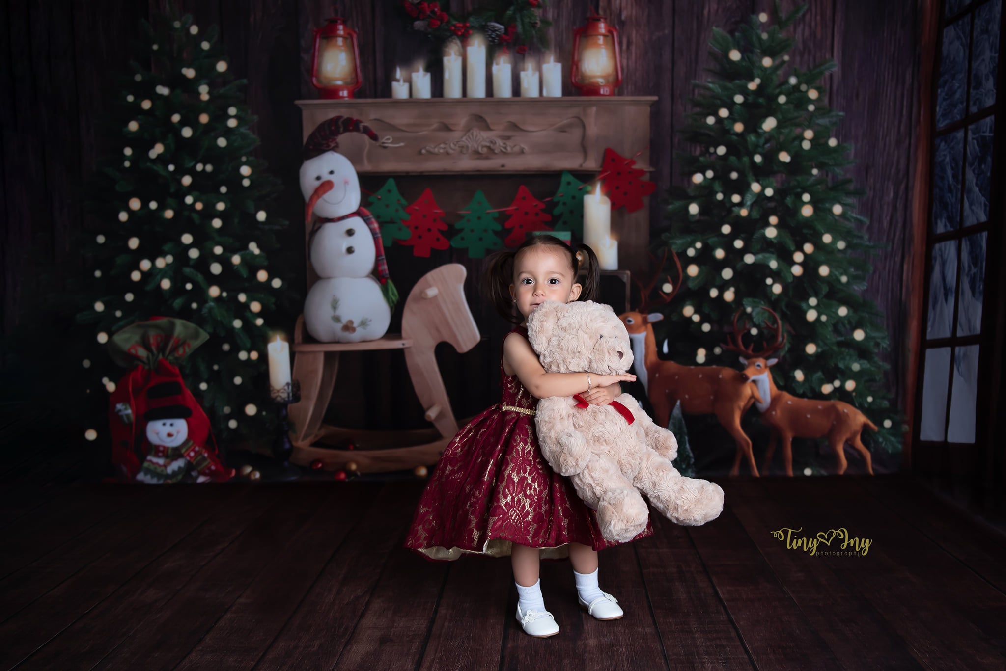 Kate Christmas Room with Elk Snowman Decorations Backdrop Designed by Emetselch - Kate Backdrop AU