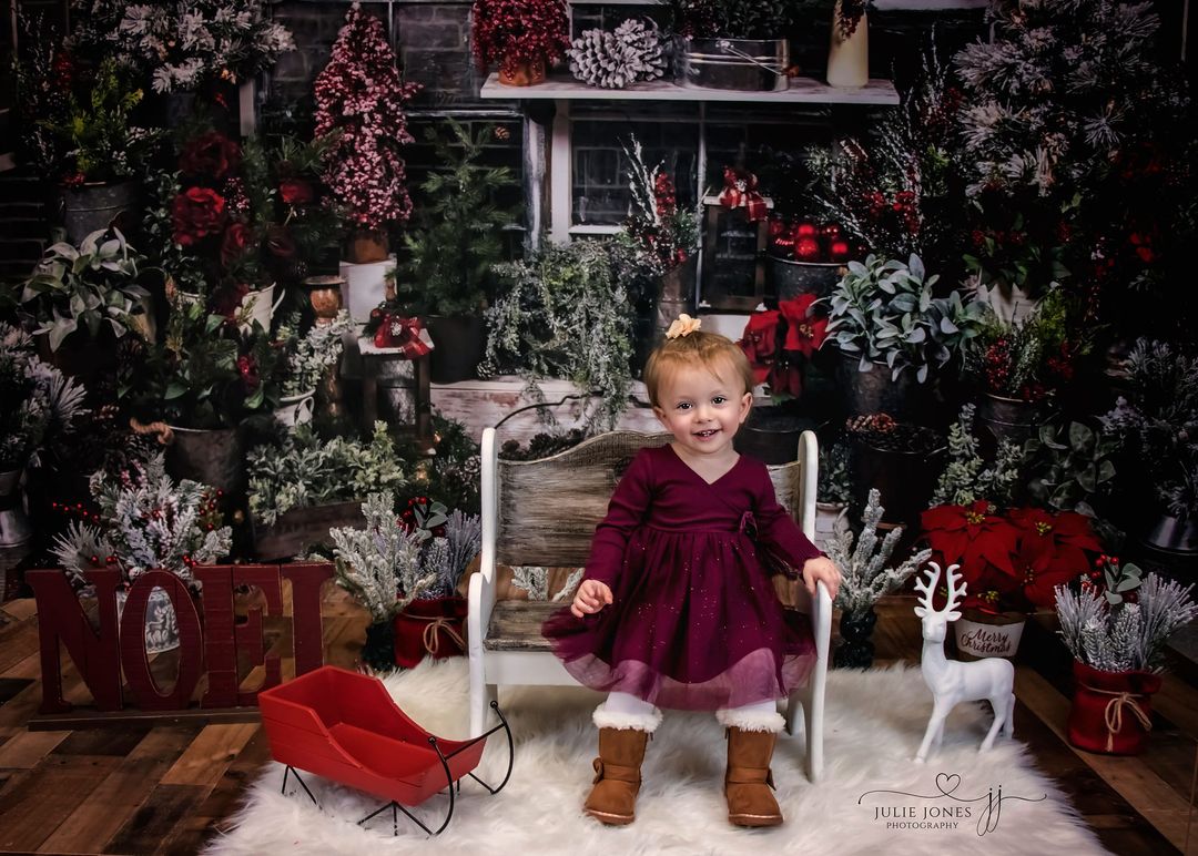 Kate Christmas Tree Wood House Winter Backdrops Designed by Arica Kirby - Kate Backdrop AU