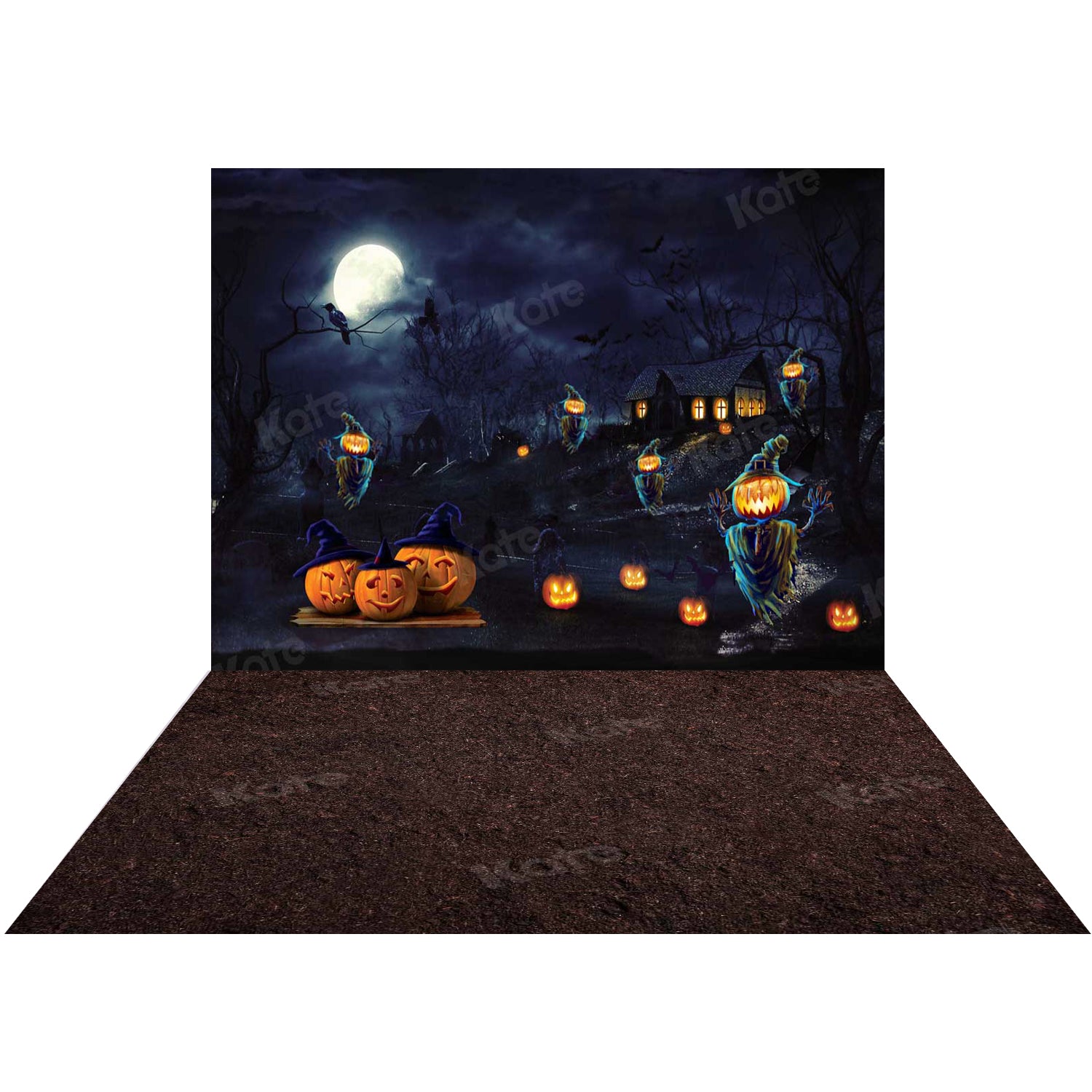 Kate Halloween Night Moon Backdrop+Kate Dark Land Rubber Floor Mat - Kate Backdrop AU