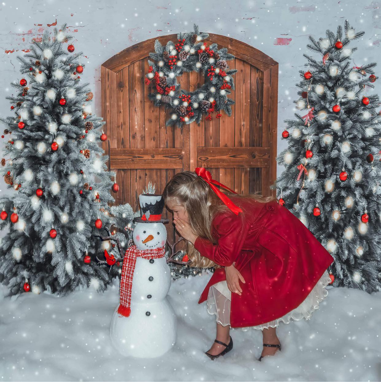 Kate Christmas Tree Wreath Barn Door Backdrop Designed by Emetselch - Kate Backdrop AU