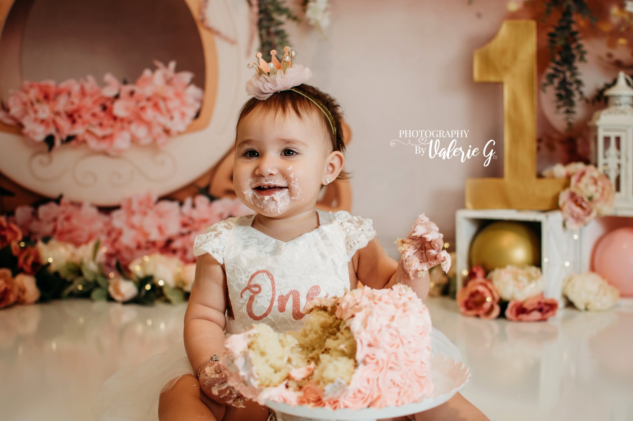 Kate Cake Smash Floral Balloon Carriage Backdrop Designed by Lisa B - Kate Backdrop AU