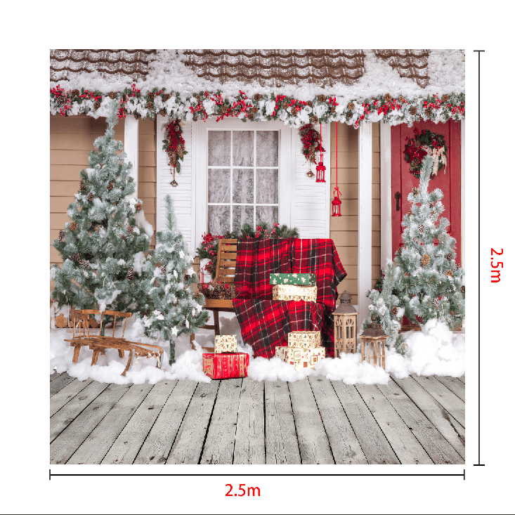 Kate Snow Outside House With Christmas Trees And Gifts for Photography - Kate Backdrop AU