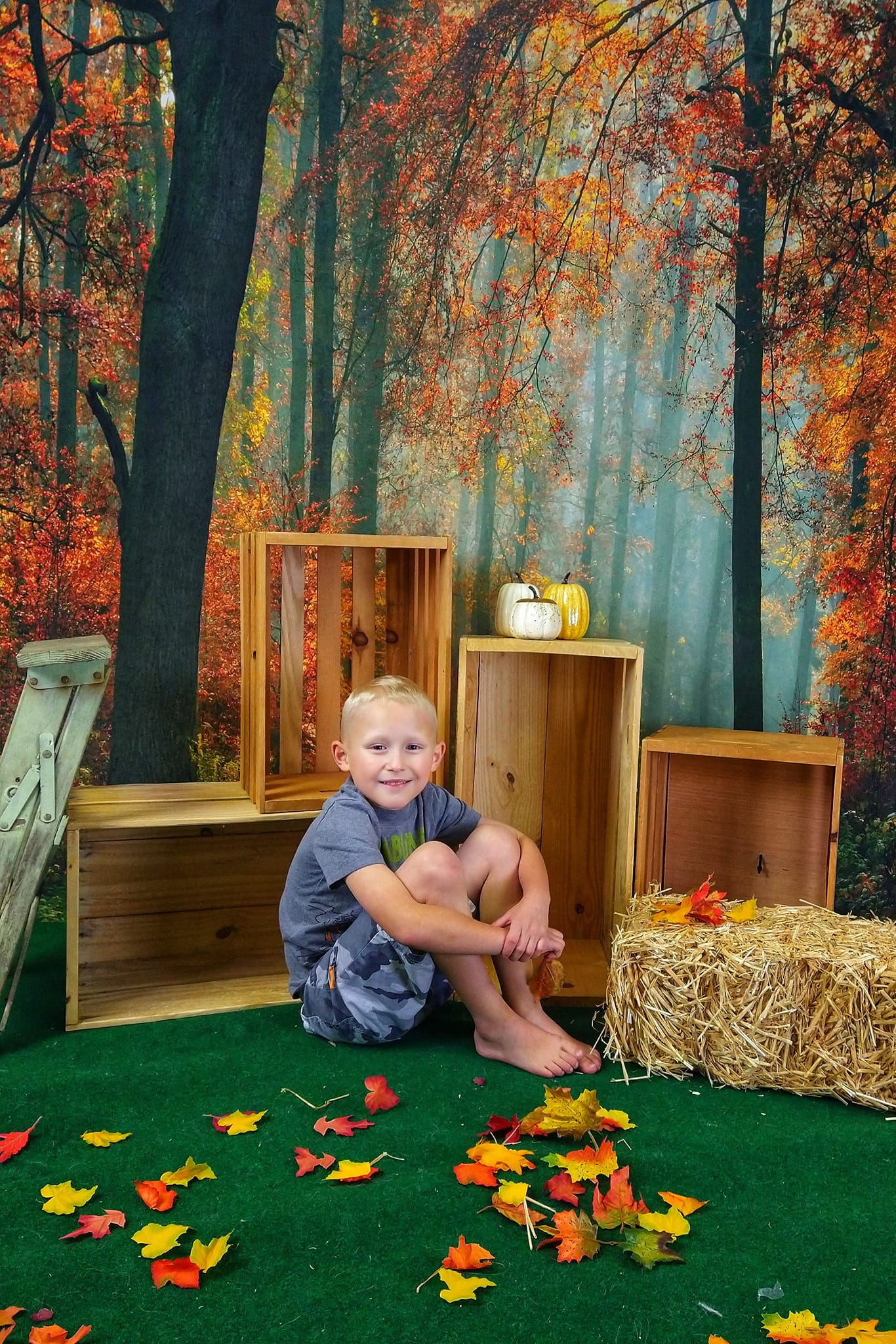 Kate Autumn Forest With Maple And Green Grass for Photography - Kate Backdrop AU