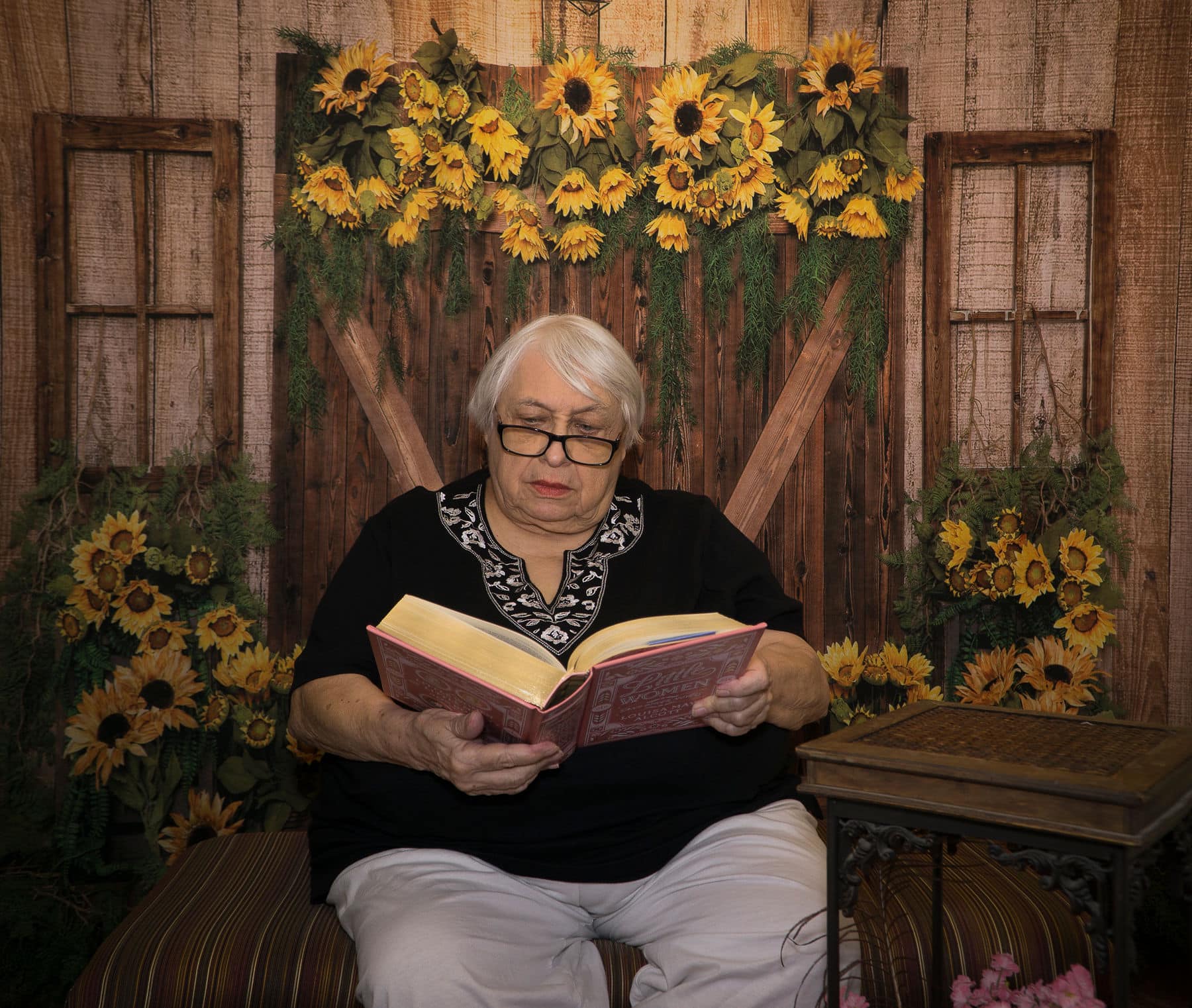 Kate Spring Sunflowers Wood Door Backdrop Designed by Emetselch - Kate Backdrop AU
