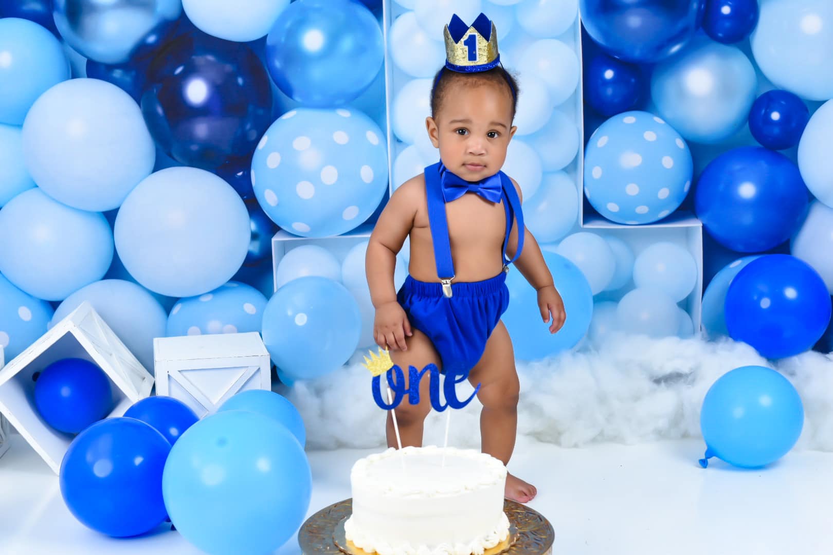 Kate Blue Balloon Wall Backdrop First Birthday Cake Smash for Photography Designed by Kerry Anderson - Kate Backdrop AU