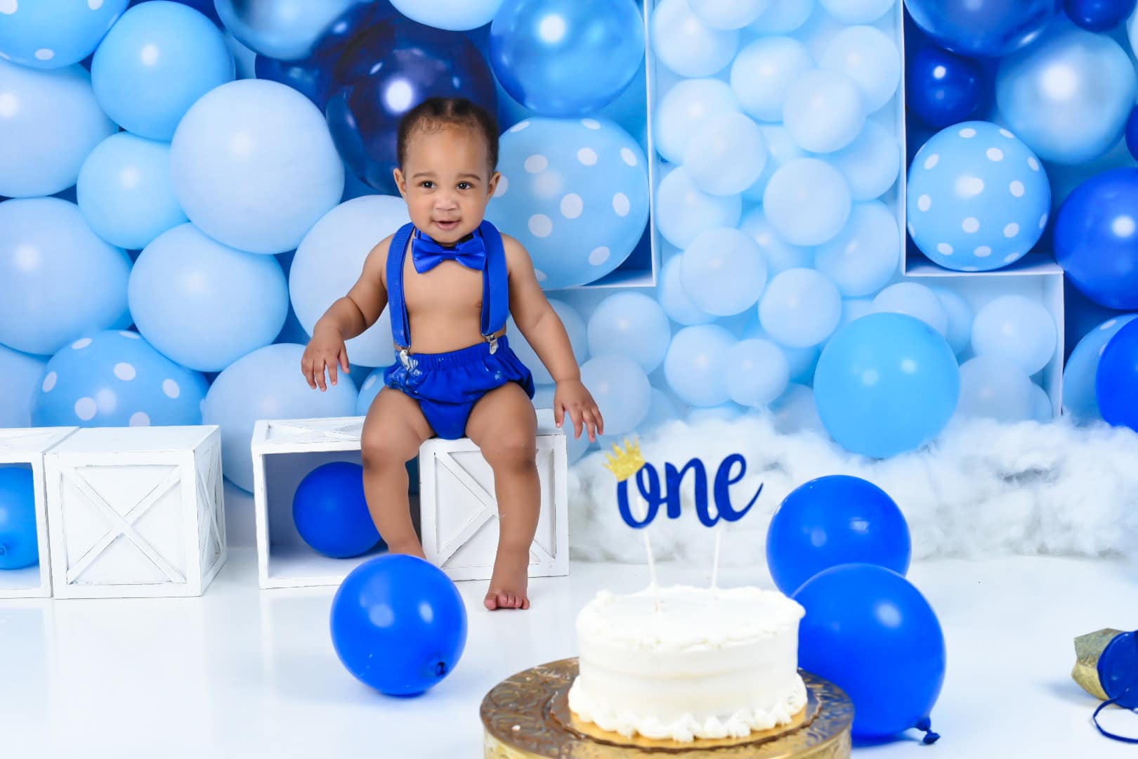 Kate Blue Balloon Wall Backdrop First Birthday Cake Smash for Photography Designed by Kerry Anderson - Kate Backdrop AU
