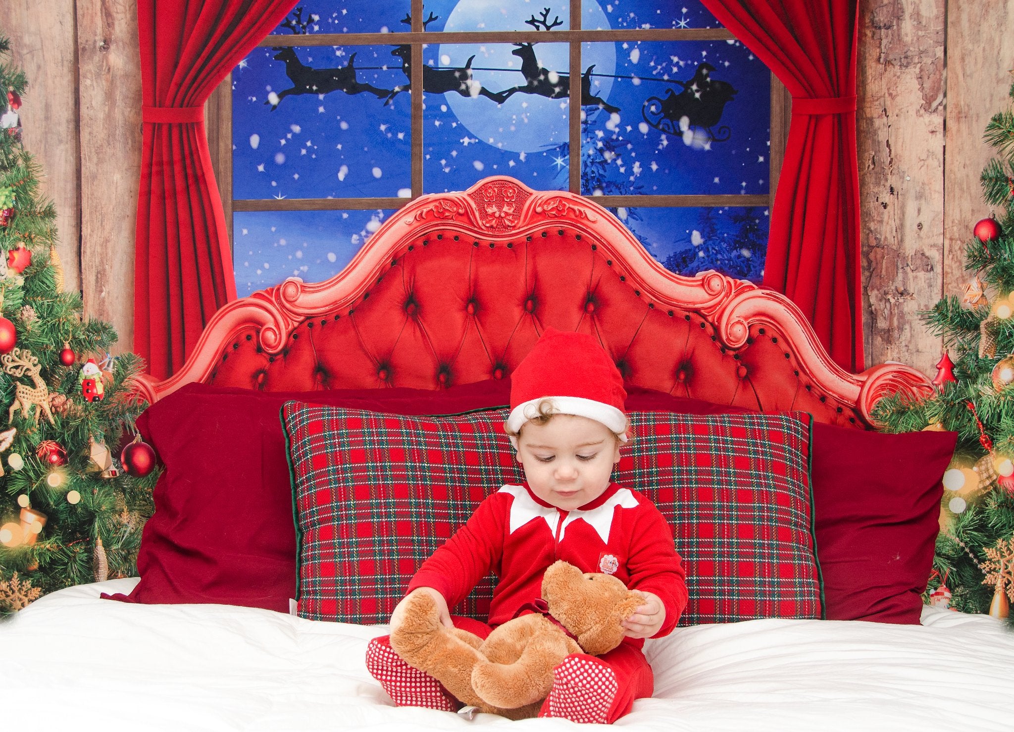 Kate Christmas Night Backdrop Tree Elk Headboard Designed by Chain Photography - Kate Backdrop AU