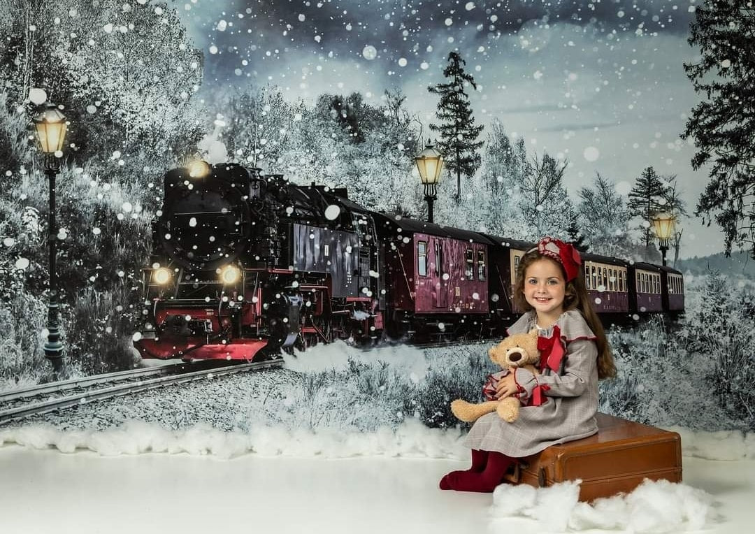 Kate Winter Christmas Train Backdrop Snow Designed by Chain Photography - Kate Backdrop AU