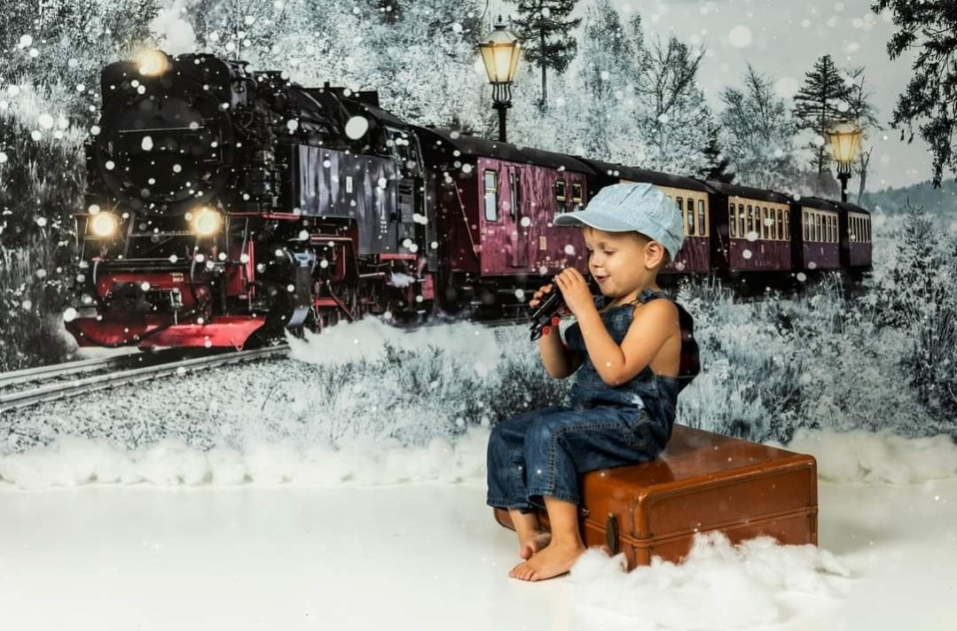 Kate Winter Christmas Train Backdrop Snow Designed by Chain Photography - Kate Backdrop AU