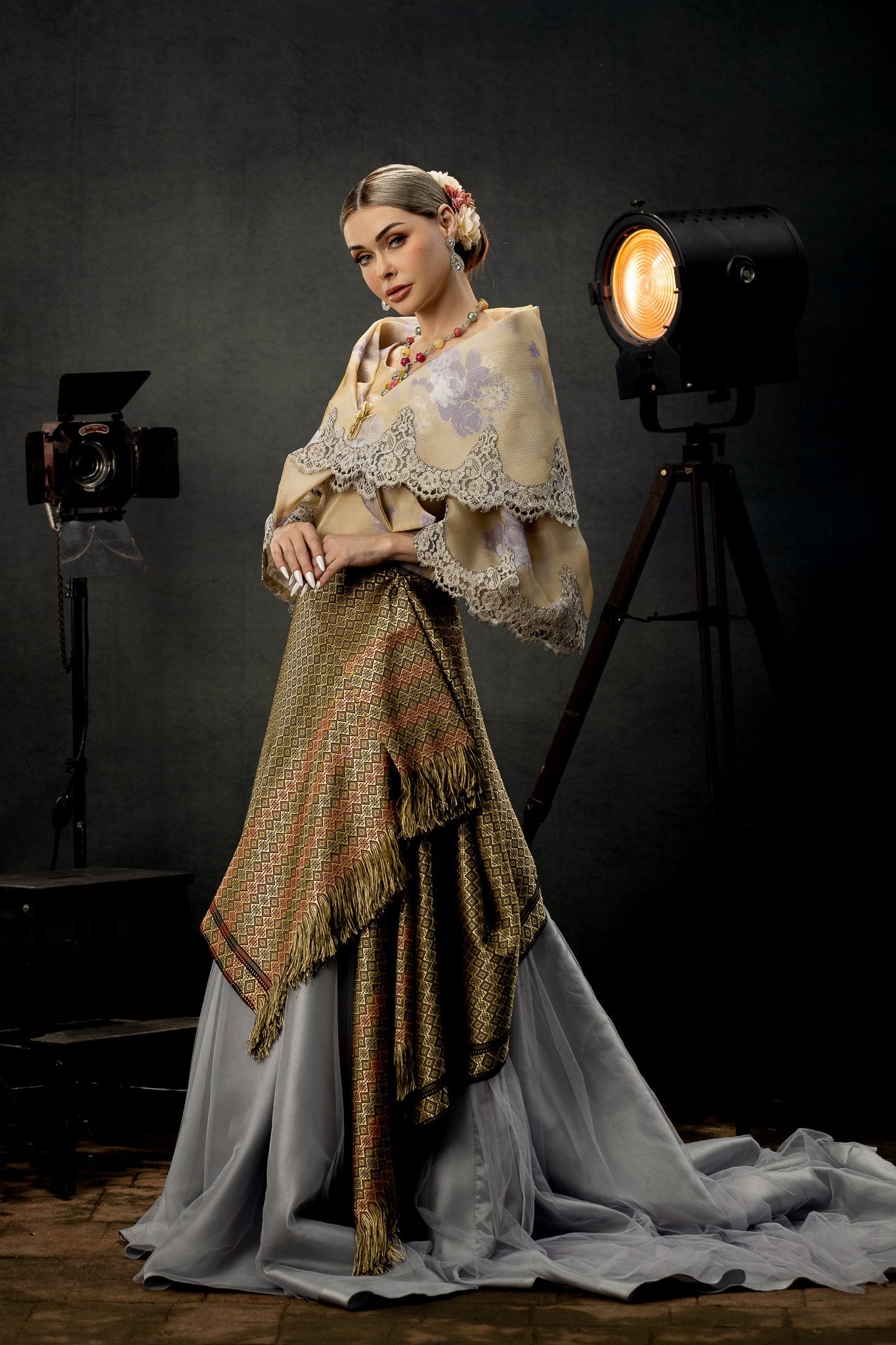 Kate Cold Black, Litter Green And Light Middle Gray Textured Backdrop+Black Wood rubber floor mat - katebackdrop AU