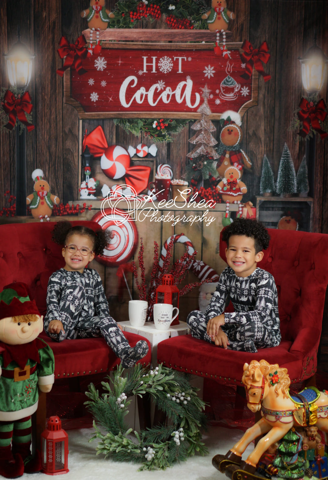 Kate Christmas Backdrop Candy Gingerbread Santa Claus Wood Grain for Photography - Kate Backdrop AU