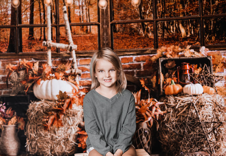 Kate Autumn Forest Backdrop Haystack Pumpkin for Photography - Kate Backdrop AU