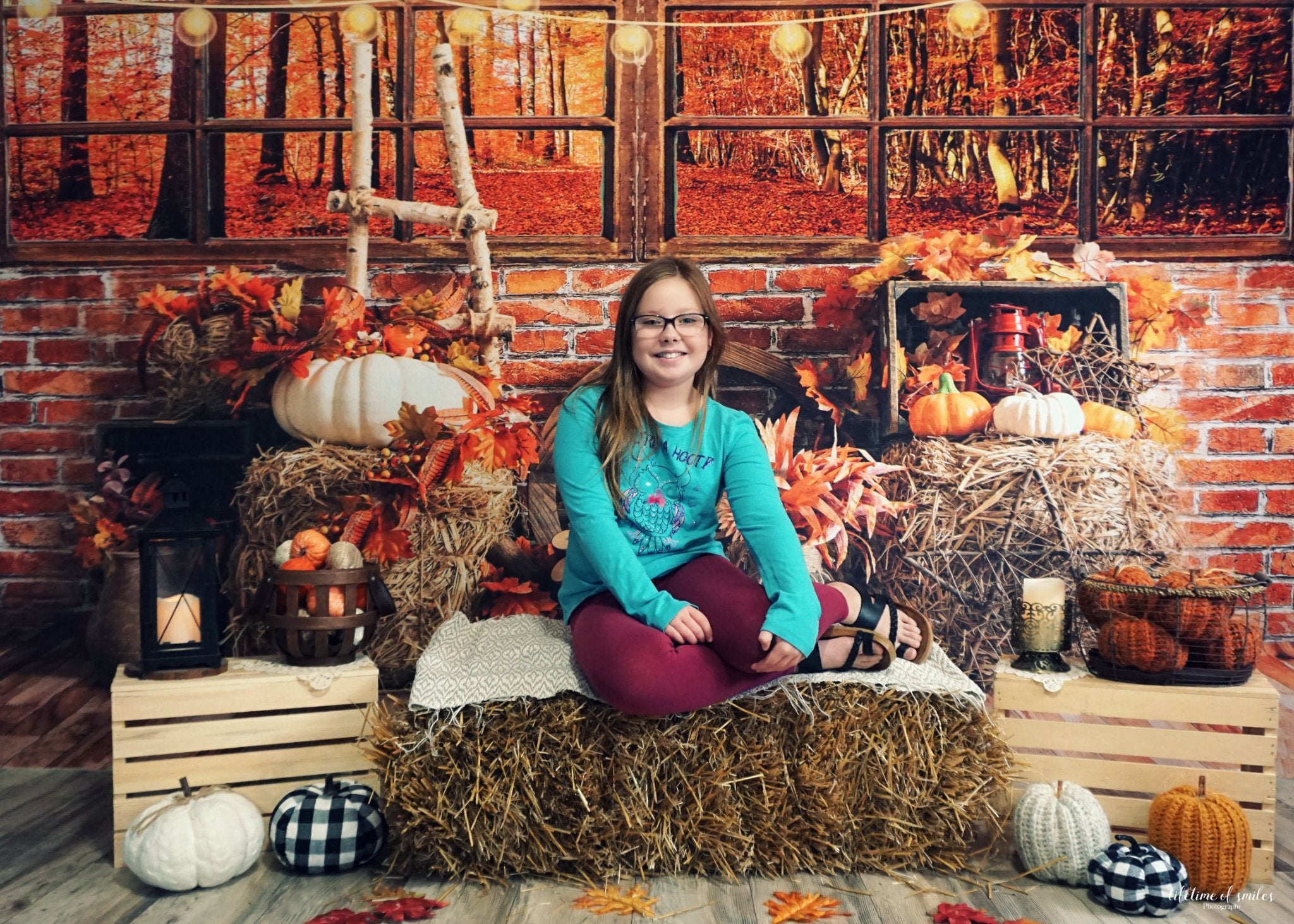 Kate Autumn Forest Backdrop Haystack Pumpkin for Photography - Kate Backdrop AU