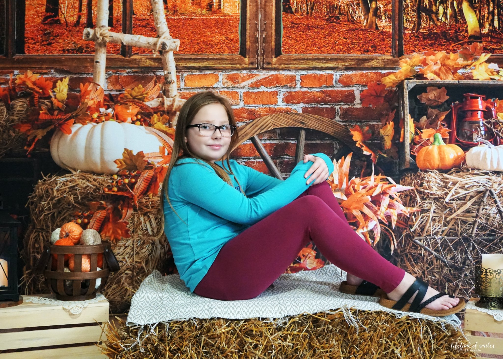 Kate Autumn Forest Backdrop Haystack Pumpkin for Photography - Kate Backdrop AU