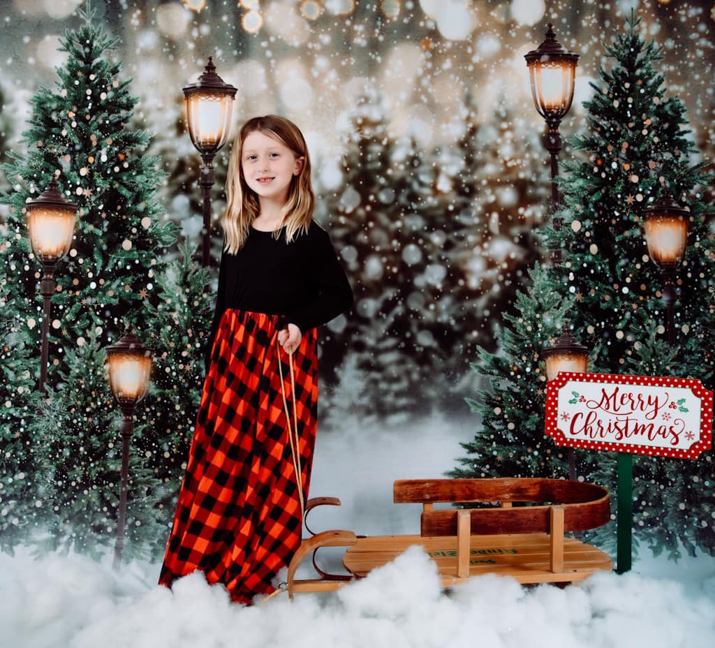 Kate Christmas Snow Forest Lights Backdrop for Photography - Kate Backdrop AU