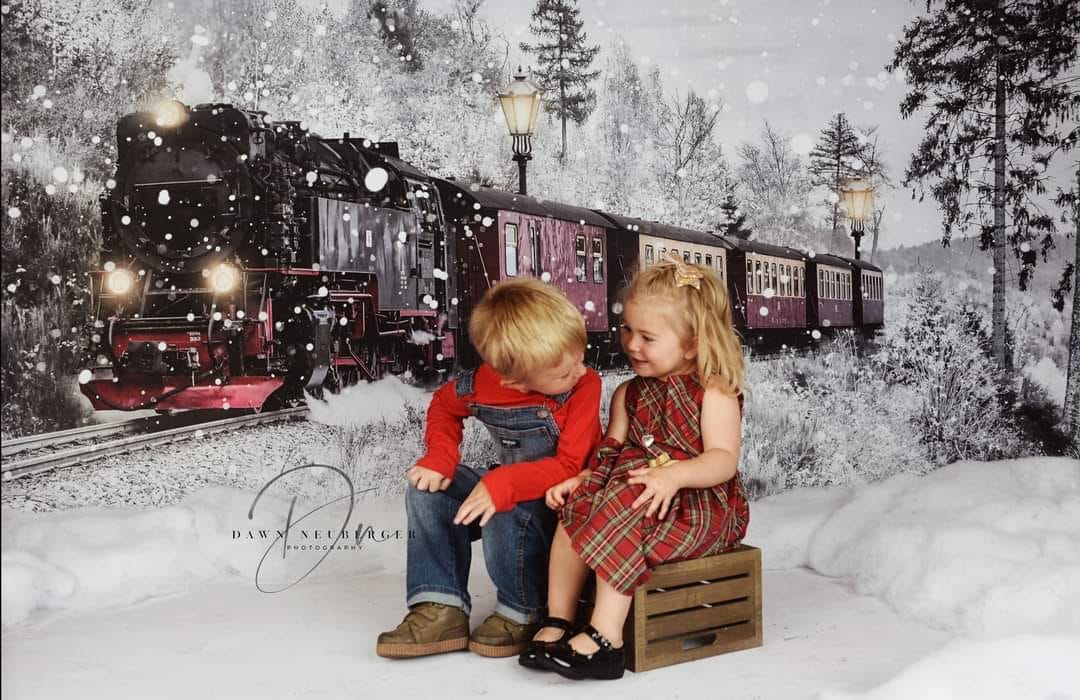 Kate Winter Christmas Train Backdrop Snow Designed by Chain Photography - Kate Backdrop AU