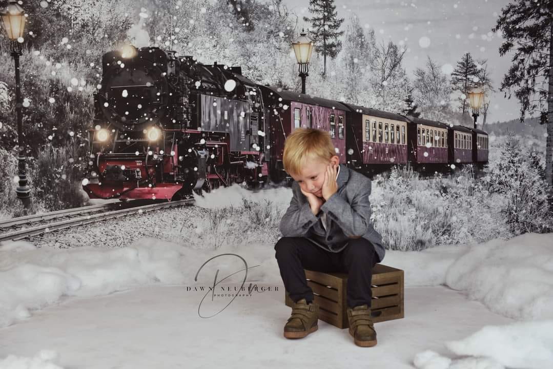 Kate Winter Christmas Train Backdrop Snow Designed by Chain Photography - Kate Backdrop AU