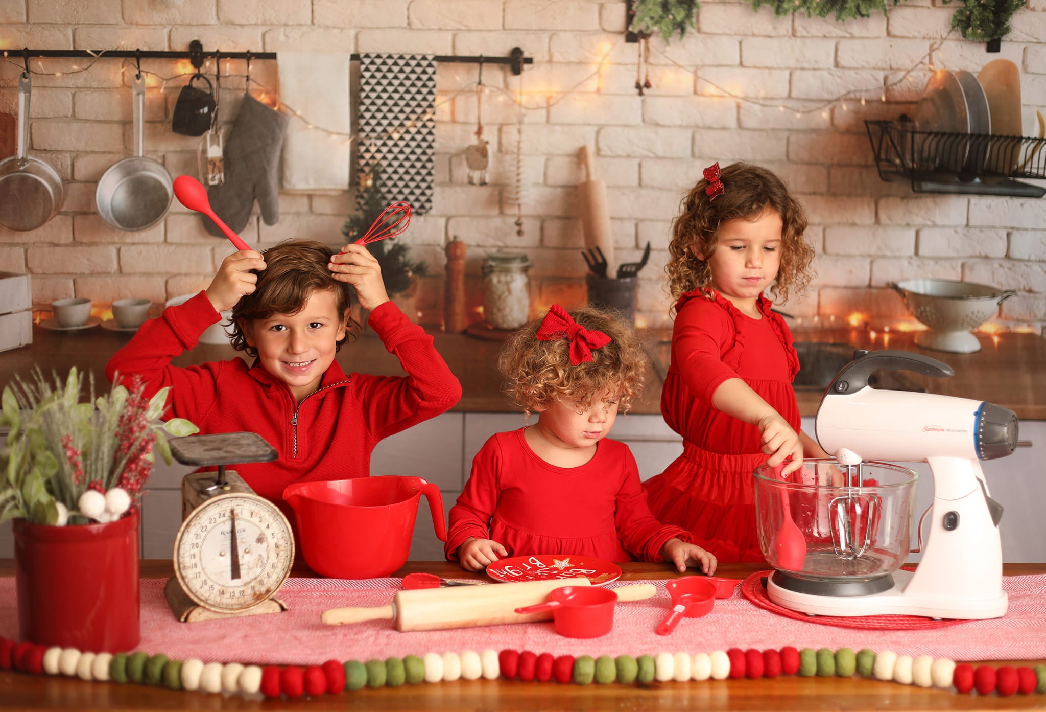 Kate White Brick Wall Christmas Kitchen Backdrop Designed By Jerry_Sina - Kate Backdrop AU