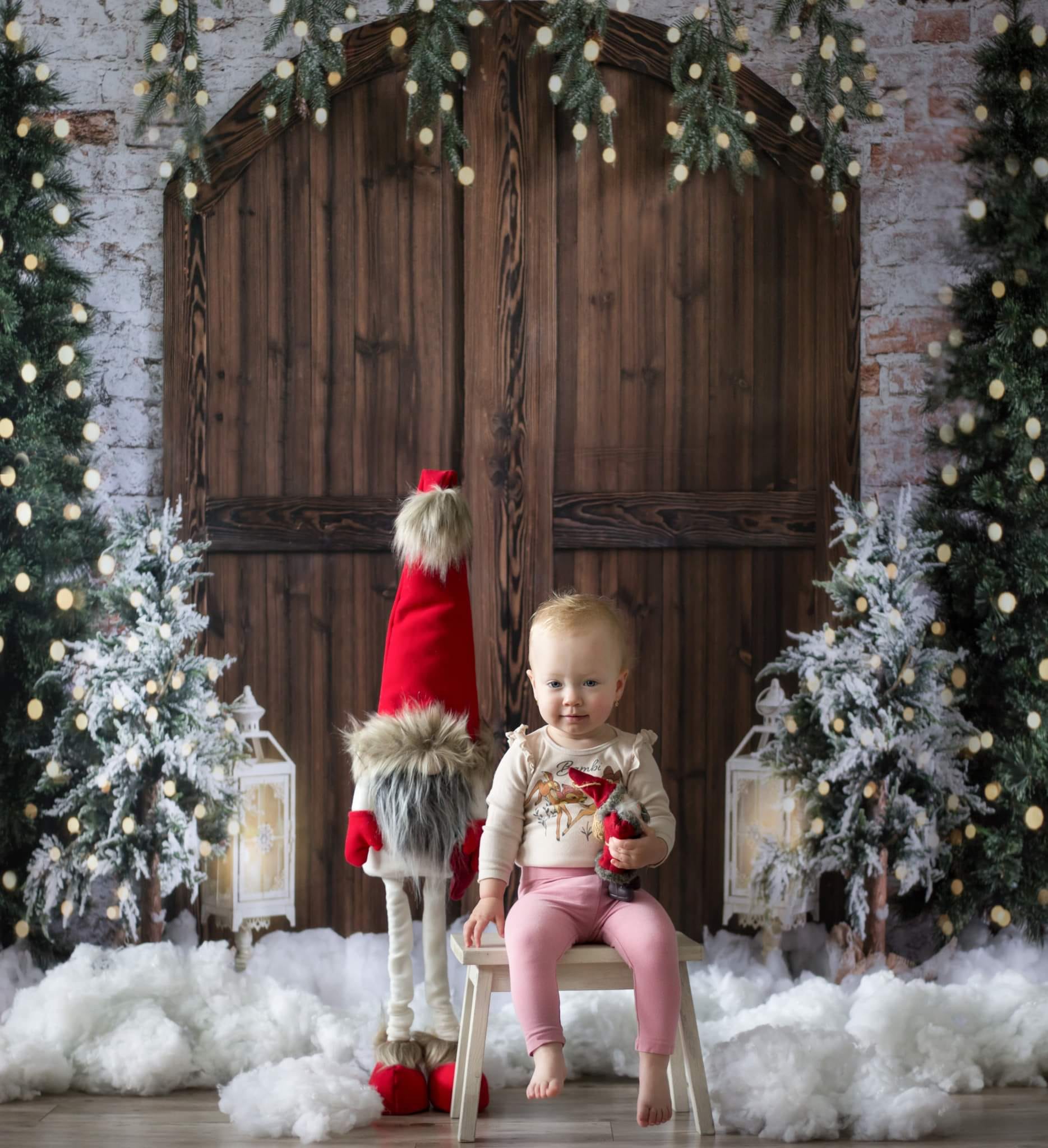 Kate Christmas Backdrop Snow Tree Winter Brick Wall Designed by Emetselch - Kate Backdrop AU