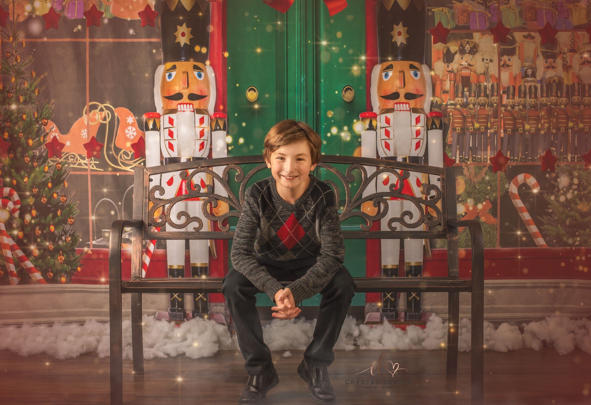 Kate Christmas Shop Window Backdrop+Kate Light Brown And Gray Wood Rubber Floor Mat - Kate Backdrop AU