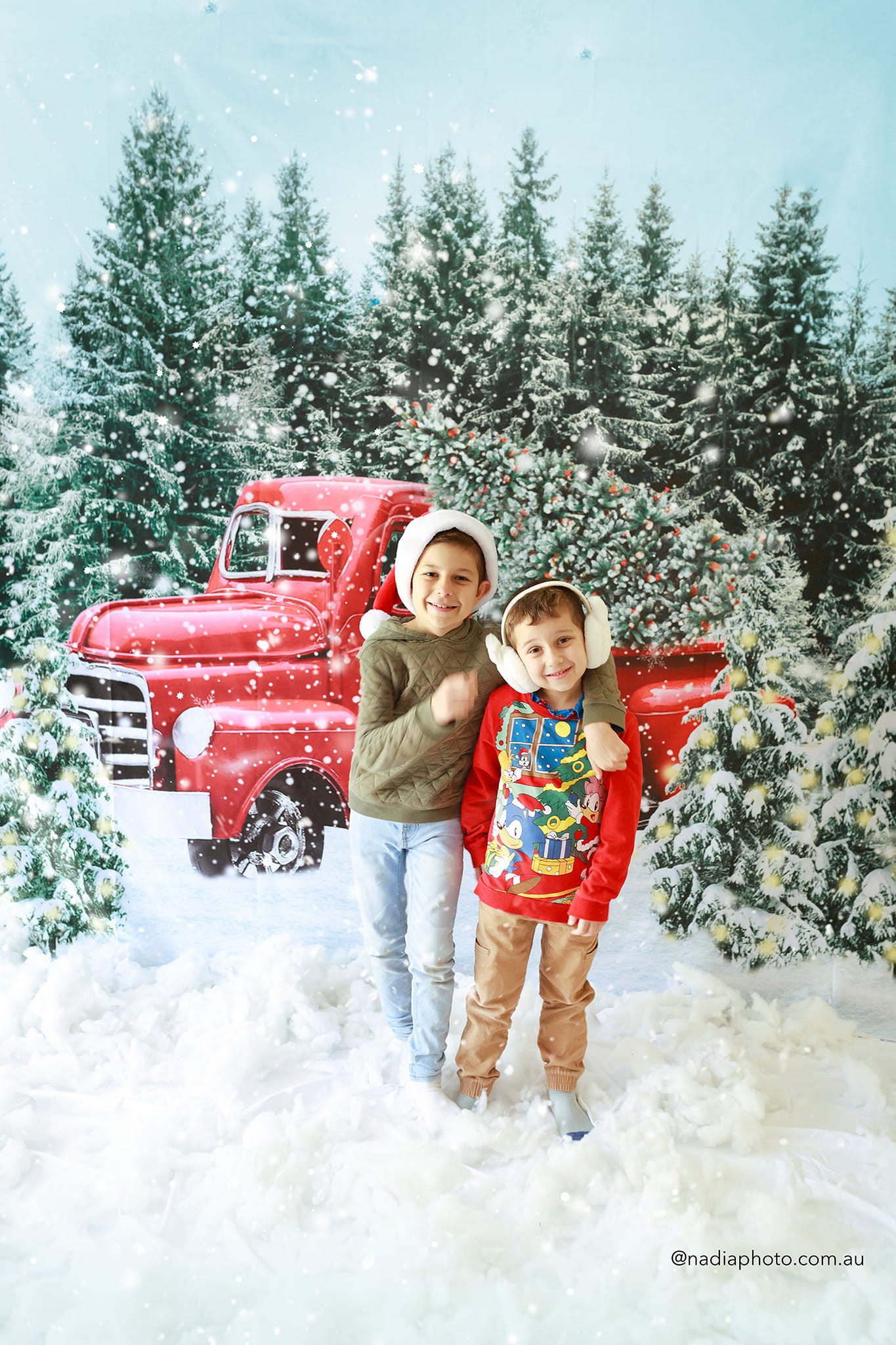 Kate Christmas Snow Backdrop Red Truck Forest for Photography - Kate Backdrop AU