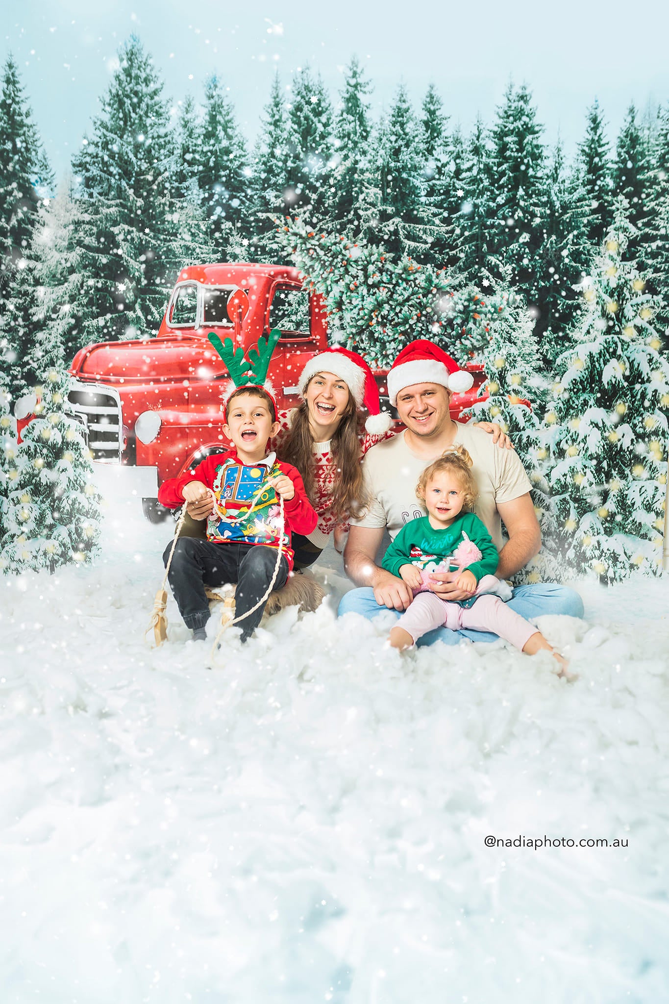 Kate Christmas Snow Backdrop Red Truck Forest for Photography - Kate Backdrop AU