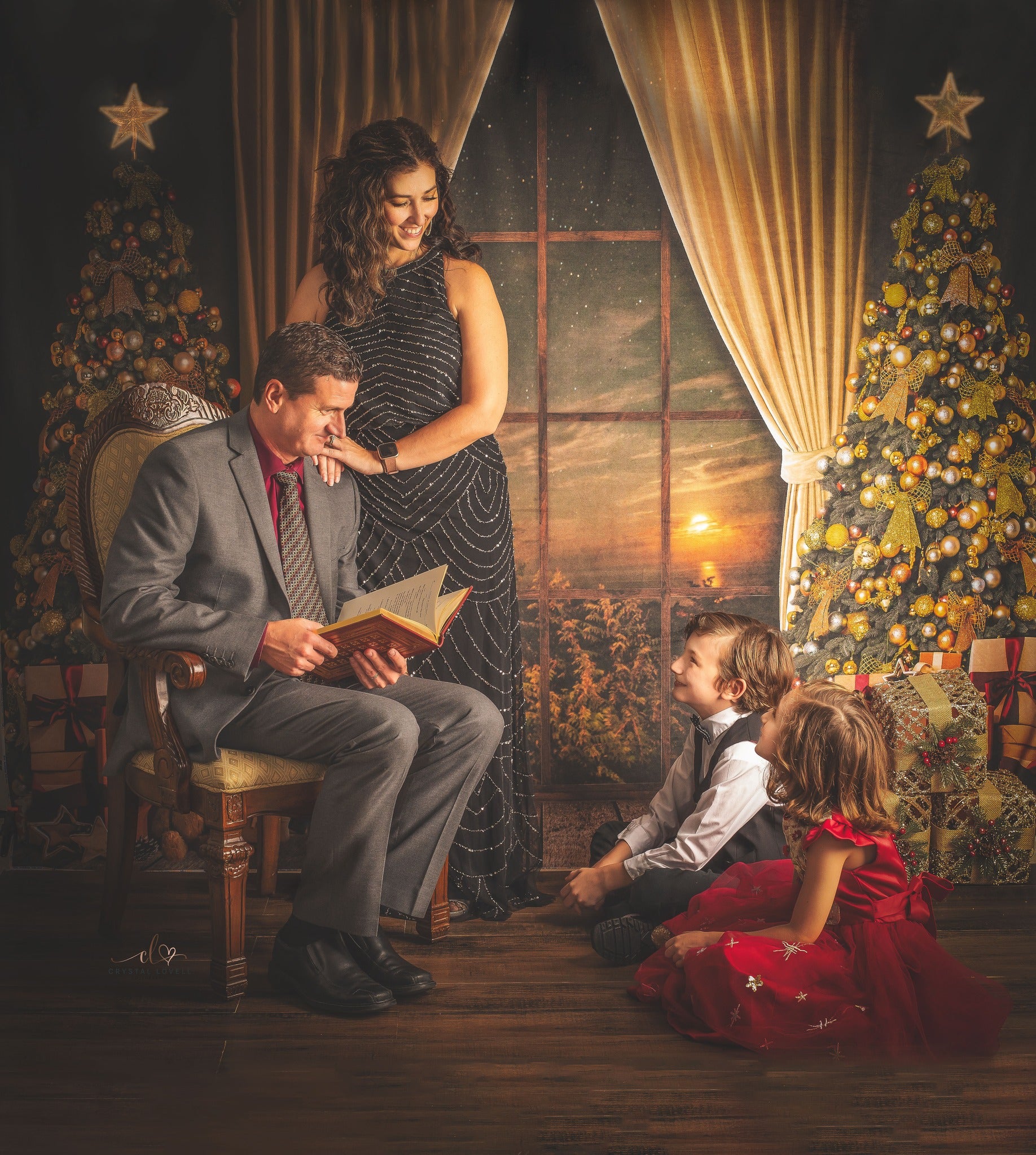 Kate Christmas Tree Backdrop Moon Starry Sky for Photography - Kate Backdrop AU