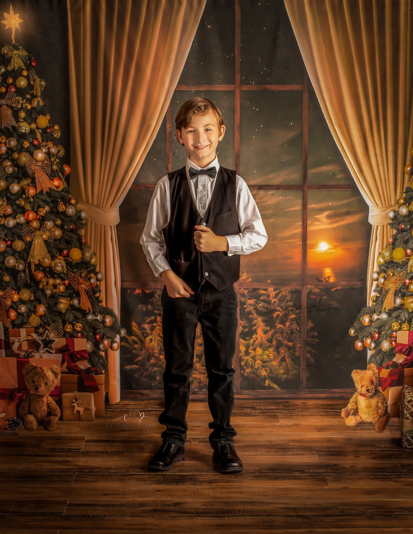 Kate Christmas Tree Backdrop Moon Starry Sky for Photography - Kate Backdrop AU