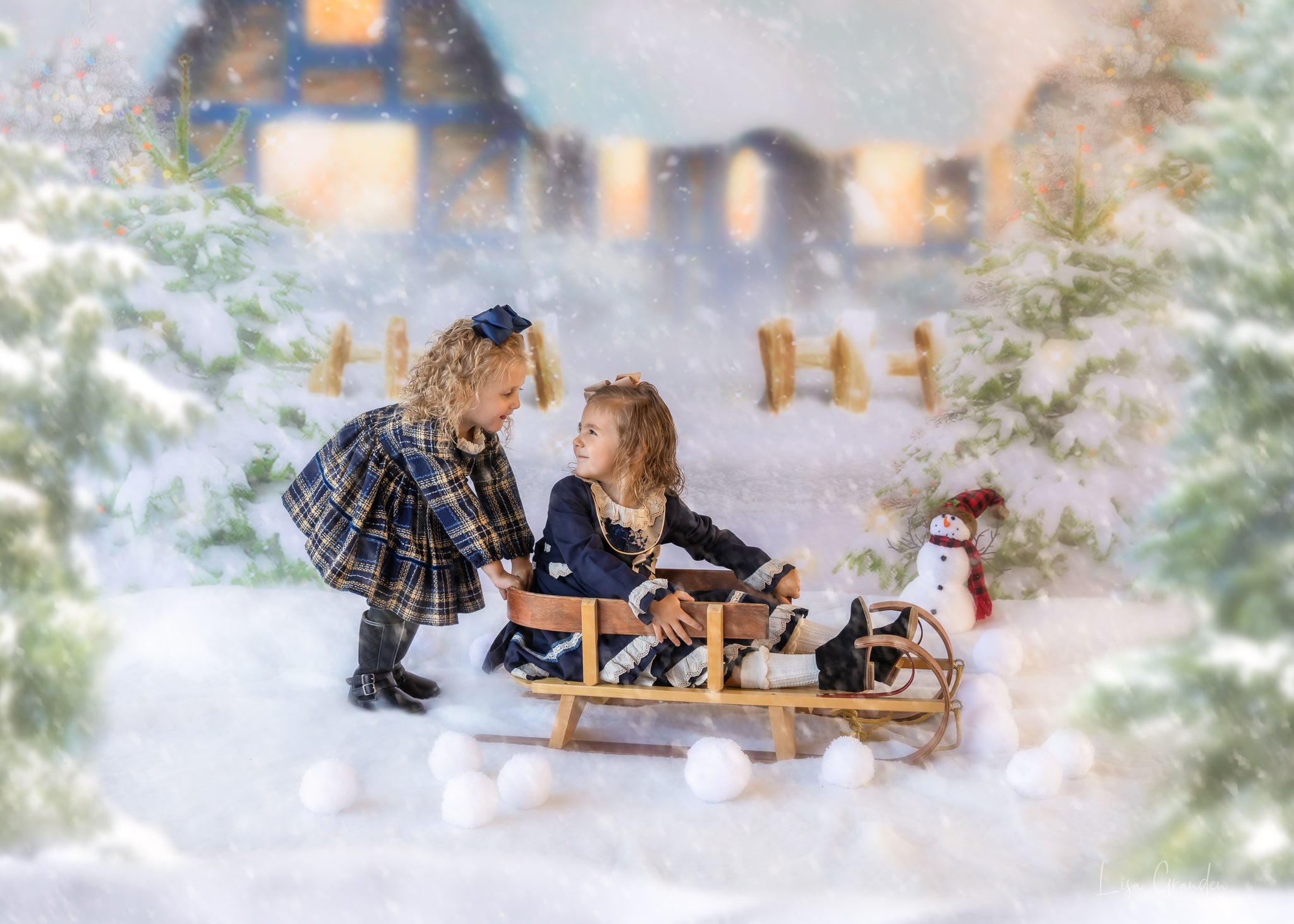 Kate Winter Backdrop Heavy Snow Cabin Christmas Tree Light for Photography - Kate Backdrop AU