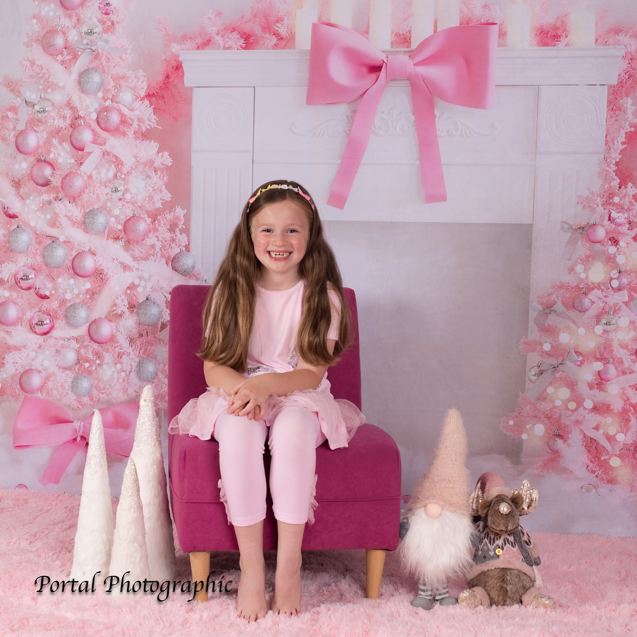 Kate Pink Christmas Tree Backdrop Fireplace Designed by Emetselch - Kate Backdrop AU