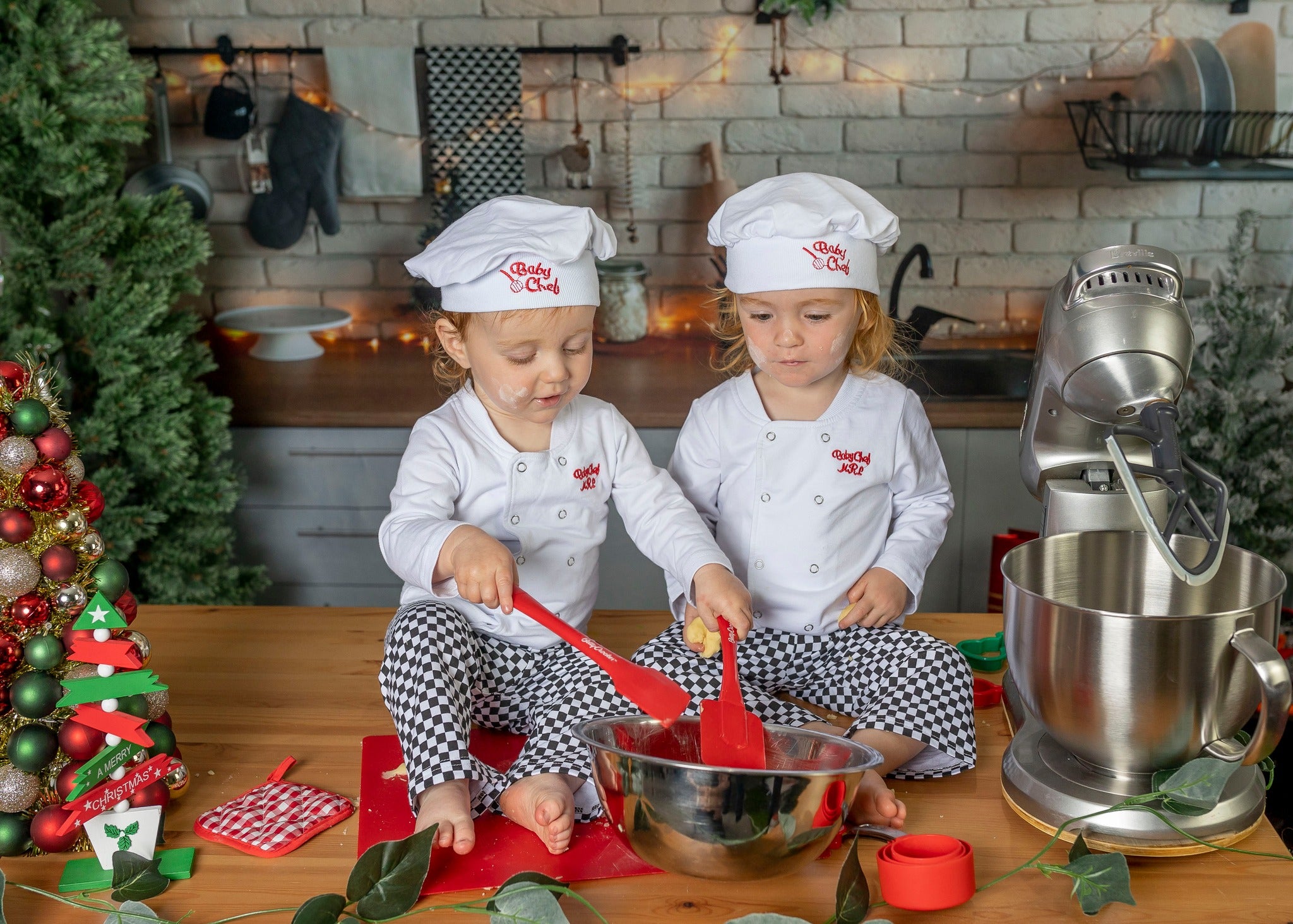 Kate White Brick Wall Christmas Kitchen Backdrop Designed By Jerry_Sina - Kate Backdrop AU