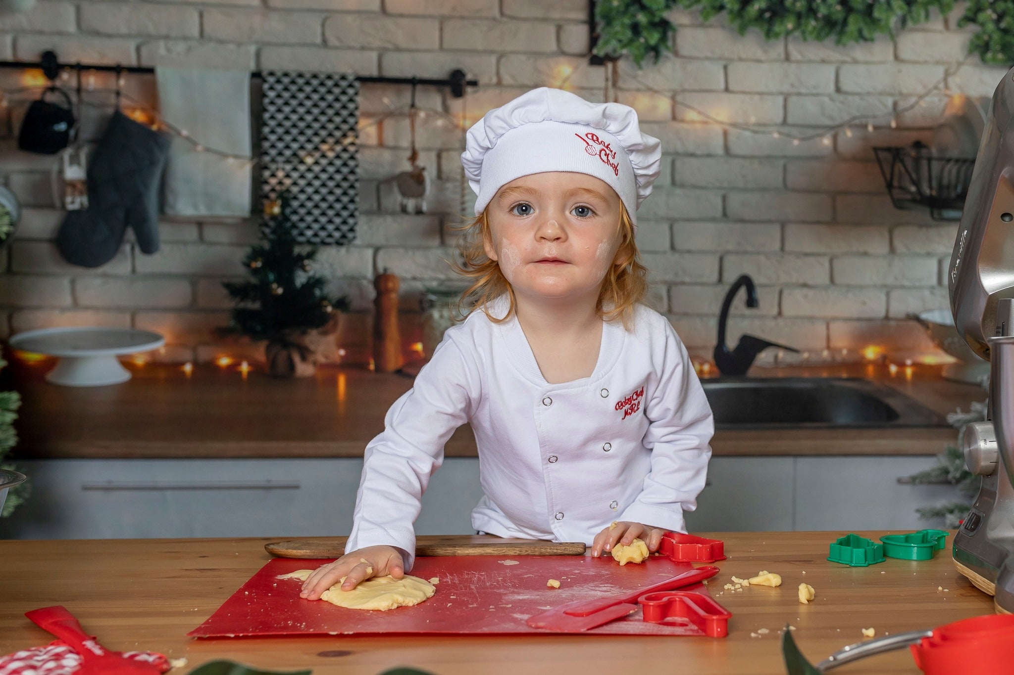 Kate White Brick Wall Christmas Kitchen Backdrop Designed By Jerry_Sina - Kate Backdrop AU