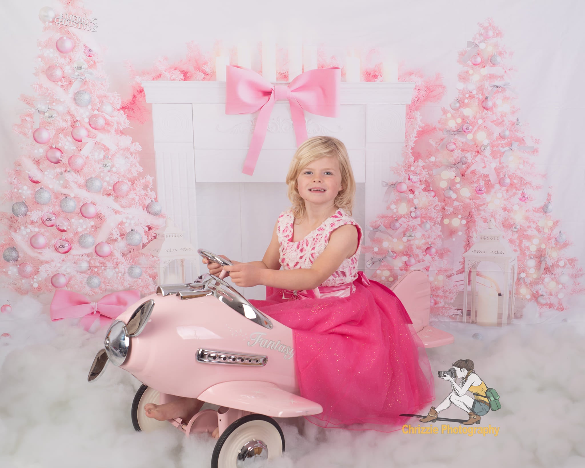 Kate Pink Christmas Tree Backdrop Fireplace Designed by Emetselch - Kate Backdrop AU