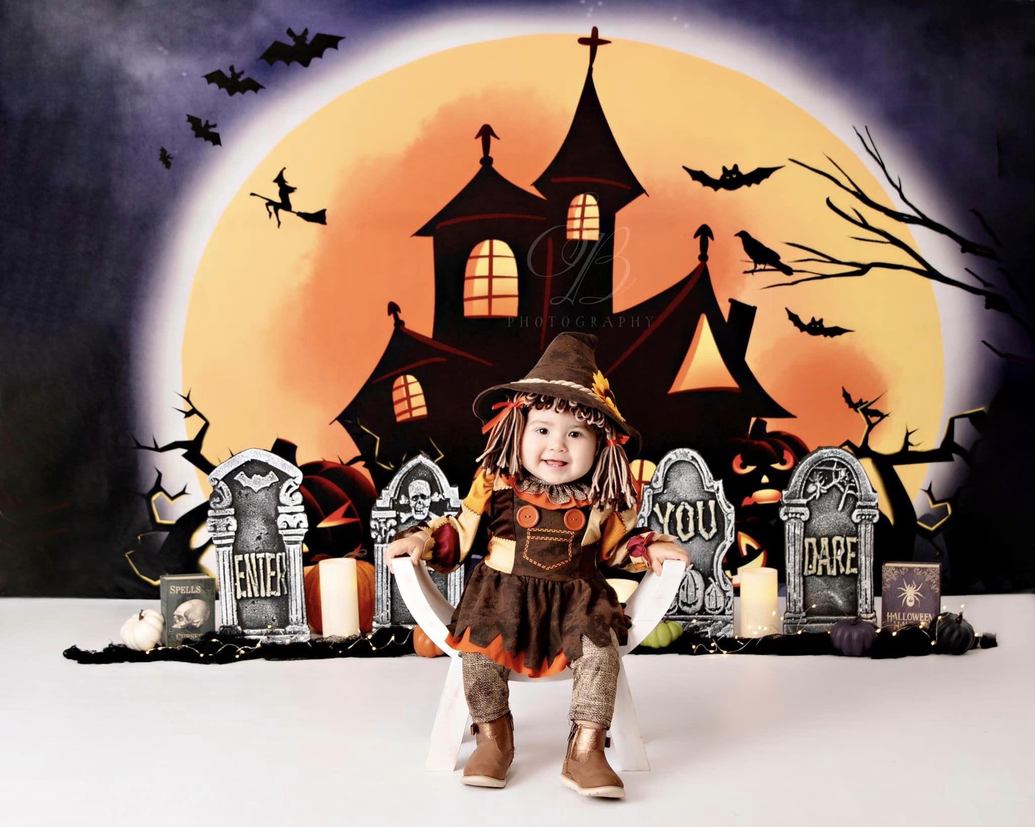 Kate Halloween Backdrop Pumpkins Witch House Designed by Chain Photography - Kate Backdrop AU