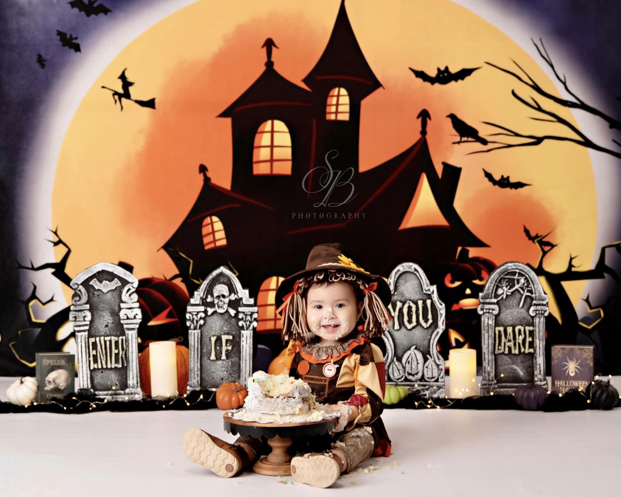 Kate Halloween Backdrop Pumpkins Witch House Designed by Chain Photography - Kate Backdrop AU