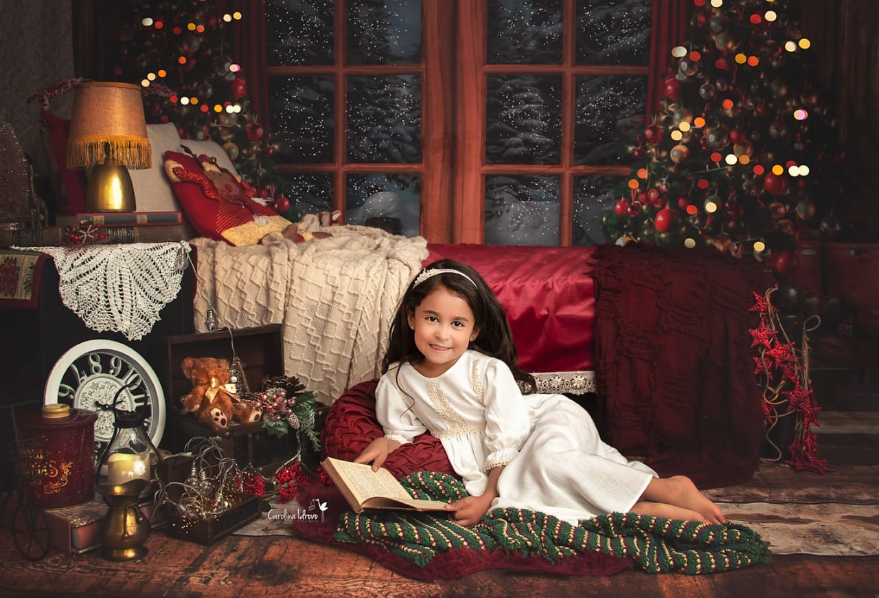 Kate Christmas Tree Backdrop Snow Outside Window for Photography - Kate Backdrop AU