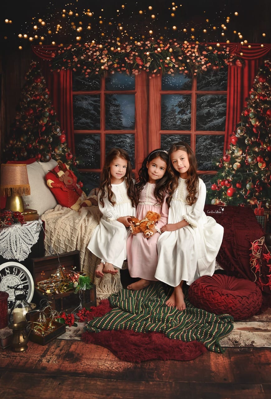 Kate Christmas Tree Backdrop Snow Outside Window for Photography - Kate Backdrop AU