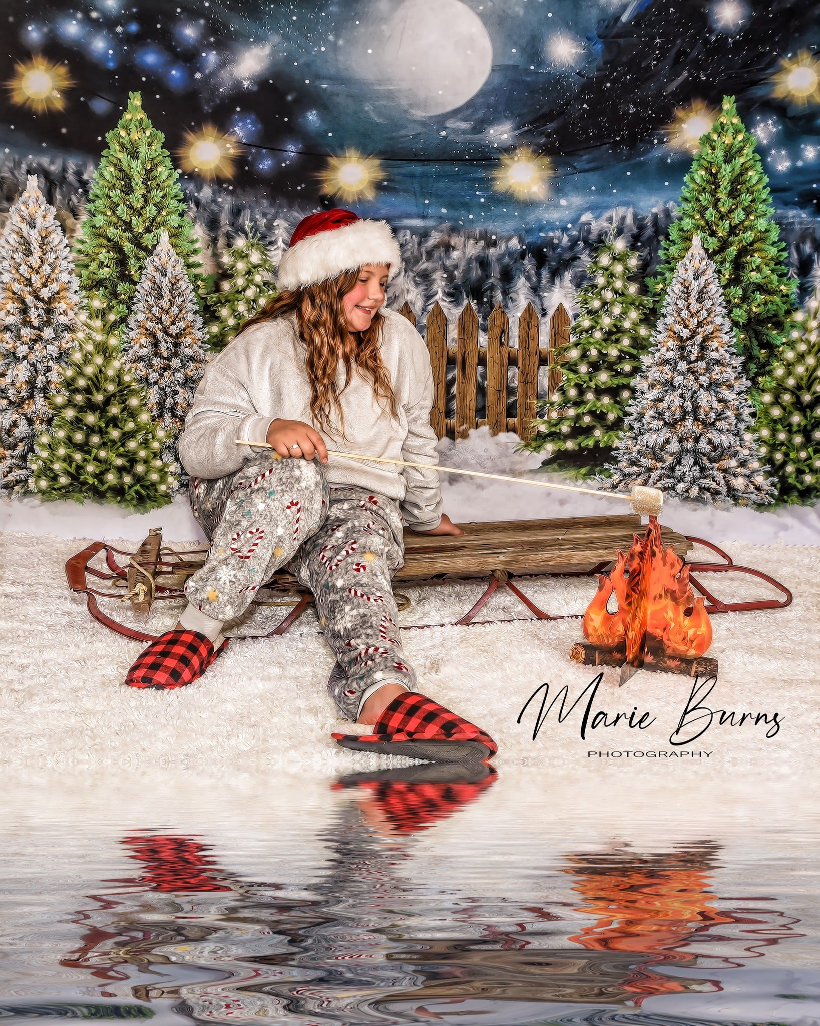 Kate Christmas Night Pine Trees Farm Backdrop Designed By Jerry_Sina - Kate Backdrop AU