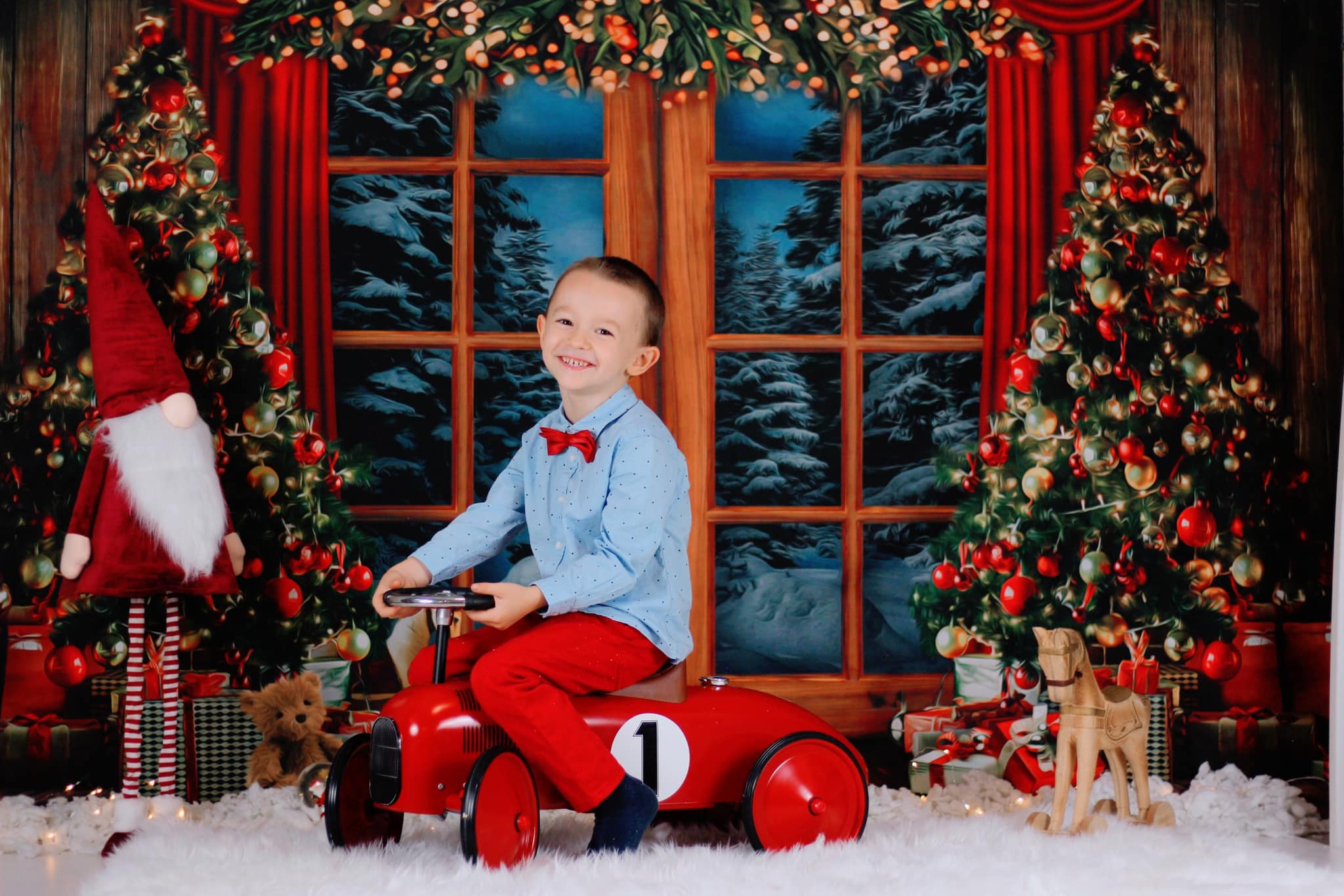 Kate Christmas Tree Backdrop Snow Outside Window for Photography - Kate Backdrop AU